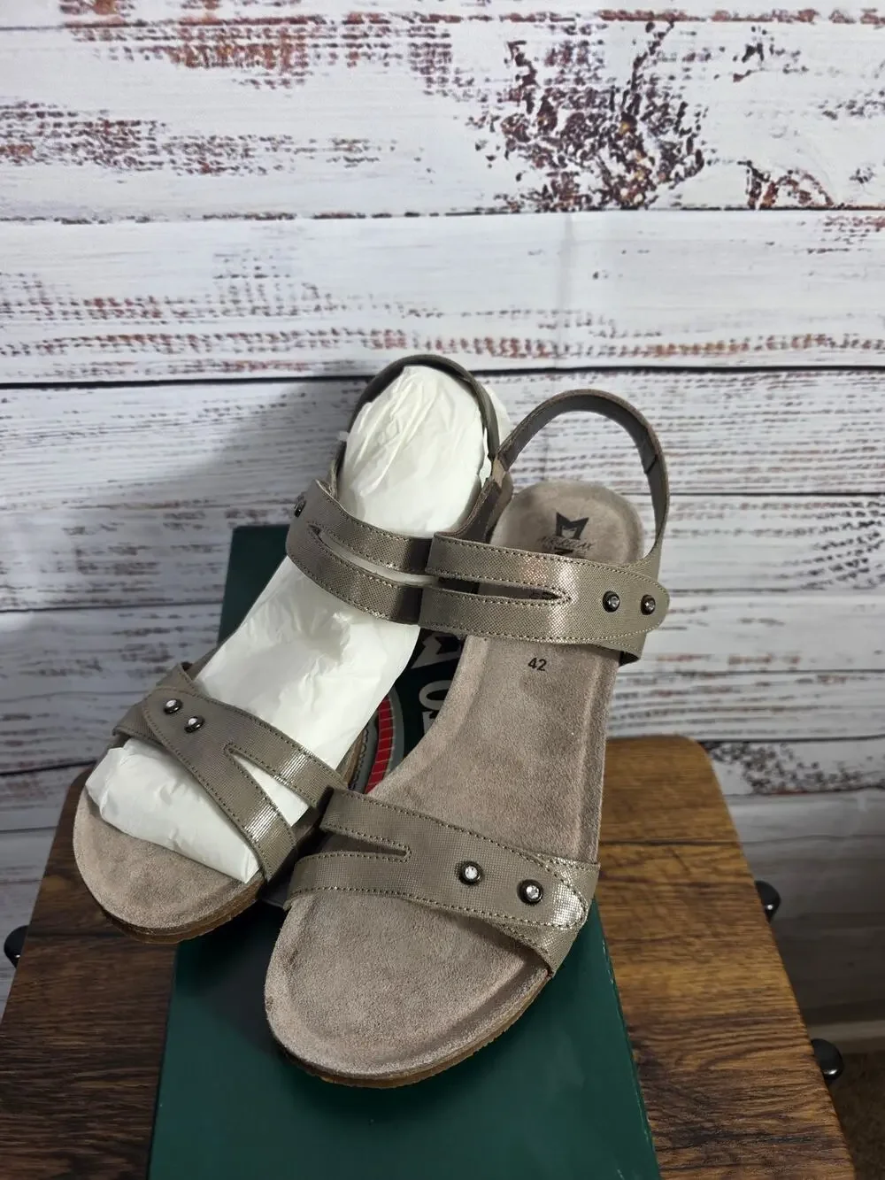 Mephisto Minoa Women's Sandals US 12 EU 44 Camel Liz Wedge Cork Heel NIB